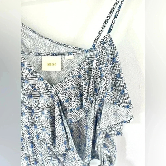 Maeve  Imelda Pineapple Print  Blue & White One Shoulder Cami Blouse Size Large - Picture 7 of 13